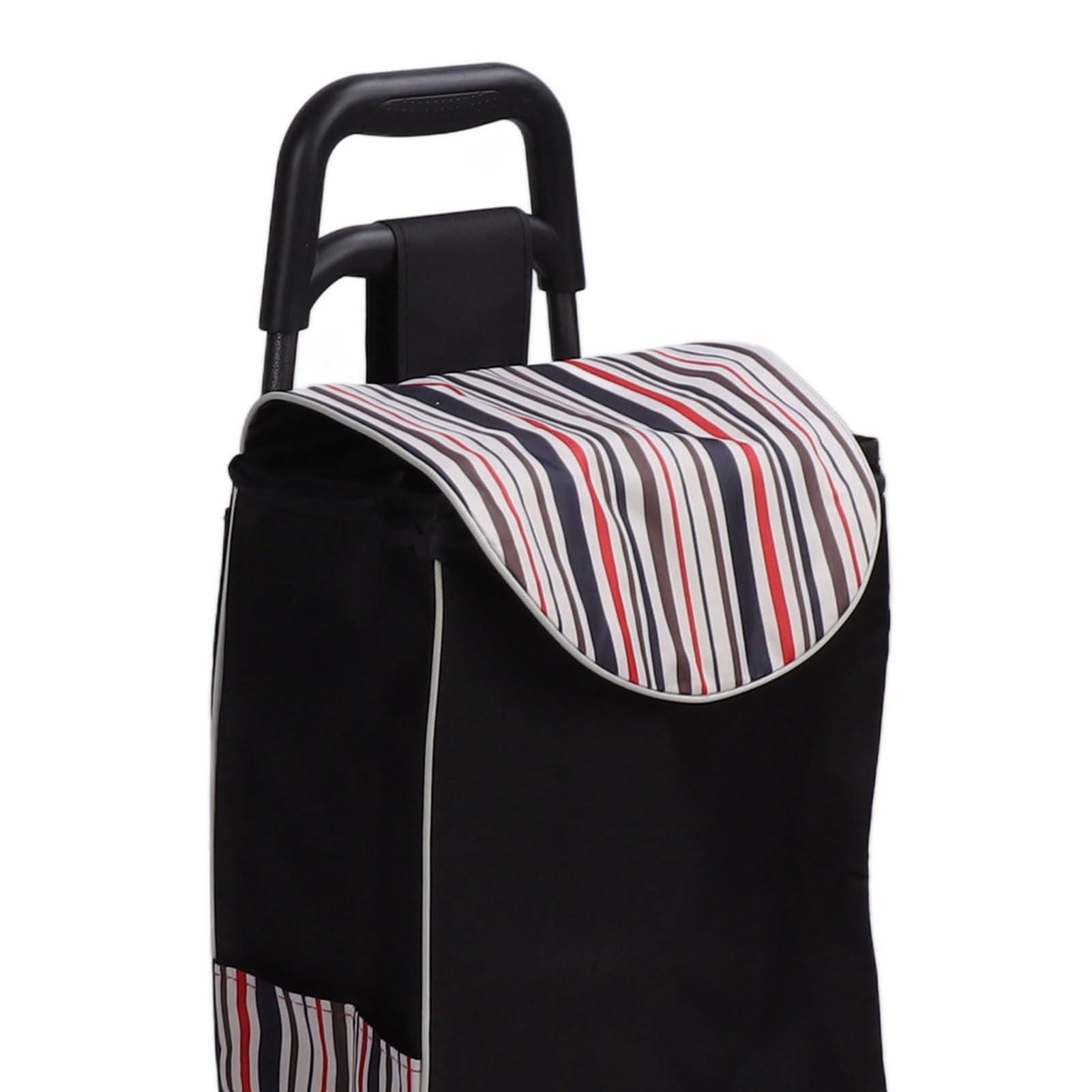 Tragbarer Zusammenklappbarer Handwagen aus Edelstahl mit Hoher Tragfähigkeit, Gepäckwagen mit Tasche, Vielseitiger Einkaufswagen für Lebensmittel, Langlebiger Handwagen (Schwarzer Streifen)