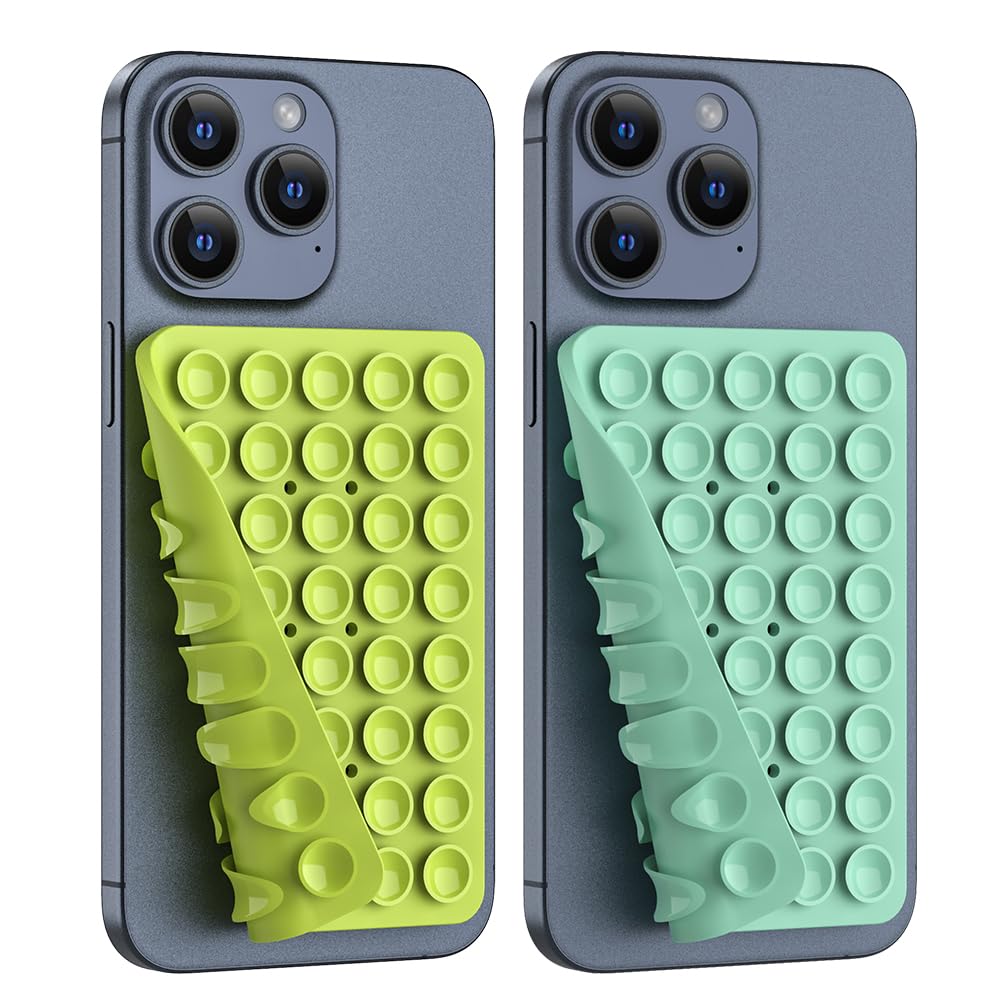 Double Sided Silicone Suction Phone Holder Mount, Silicon Accessory for iPhone and Android, Hands-Free Mirror Shower Phone Holder, TikTok Videos and Selfies (Green+Turquoise)