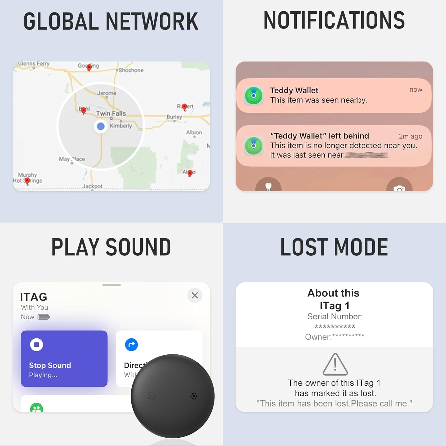IP68 Waterproof Alternative, Smart Tag Key Finder Works with Find My (iOS Only), Bluetooth Tracker, Finder Locator for Keys, Luggage, Backpack, Wallet (Black, 4 Pack)
