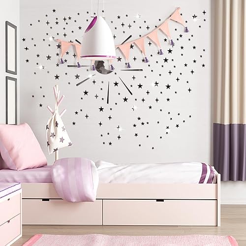 Miniatura 3 de Calcomanías de pared de espejo de luna plateadas 3D plateadas, calcomanías de pared de espejo autoadhesivas de acrílico, para dormitorio de niñas,