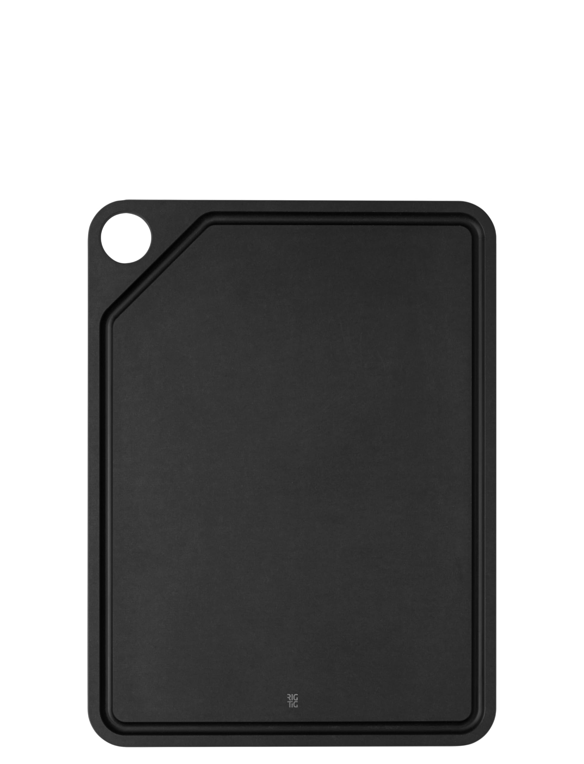 RIG‑TIG CUT‑IT Schneidebrett – Holzfaser aus amerikanischer Kiefer, spülmaschinenfest, frei von Mikroplastik, klingenfreundlich (Schwarz, 39,8 x 29,8 cm)