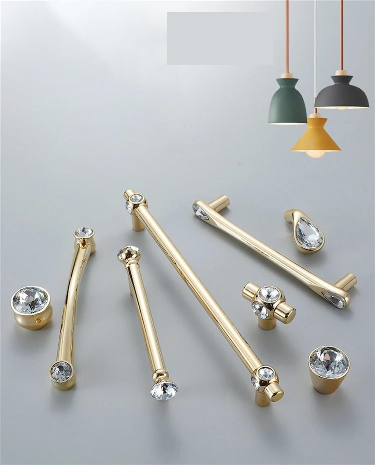 Acldoyyv 6733-Gold-192Mm Cabinet Handle Crystal Pulls Simple European Cabinet Knobs Wardrobe Closet Handle Drawer Single Hole Crystal Knobs And Handles 1Pcs (Color : )