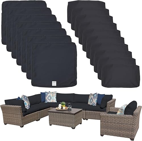 ClawsCover Paquete de 17 fundas de repuesto para asientos y respaldos para exteriores, 8 piezas, 7 plazas, mimbre de ratán, juego de conversación