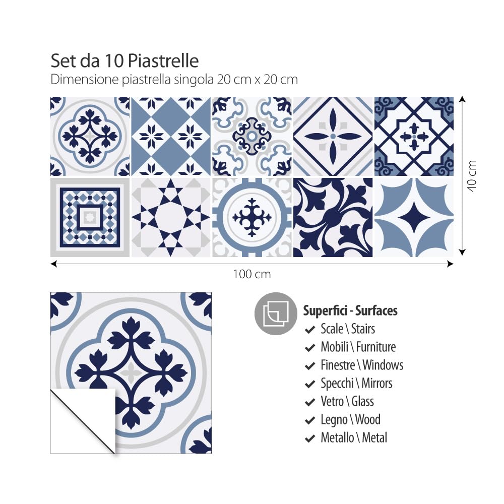 RE-COVERTILES - Pegatinas Azulejos Cocina y Baño Stickers de PVC Impermeables Antiarañazos Decoración de Pared Baldosas Peel and Stick - Modelo 10 Pzas 20x20 cm PS00099 Made in Italy - 3