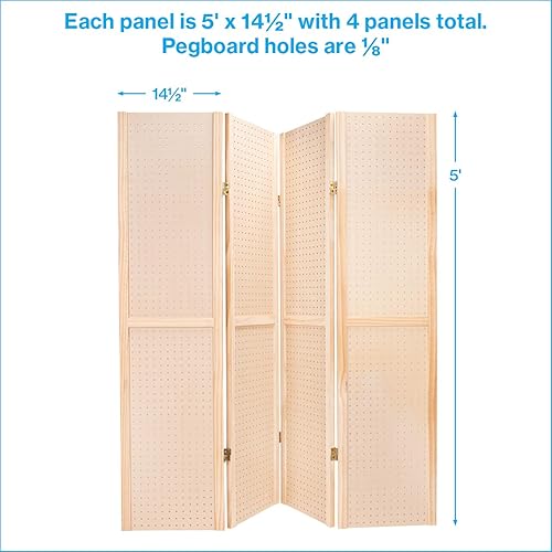 Miniatura 5 de SSWBasics Soporte de tablero perforado plegable de 5 pies y 4 paneles para manualidades - Exhibición versátil de tablero perforado y divisor de
