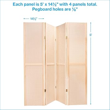 SSWBasics 5 Foot 4-Panel Folding Pegboard Stand for Crafting - Versatile Pegboard Display and Room Divider - Paint-Ready Surface for Customization - Perfect for Trade Shows, Flea Markets, and Home