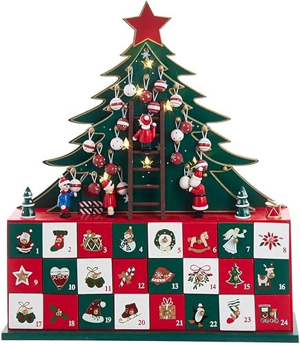 Calendario de Adviento LED de árbol de Navidad con pilas de 13.5 pulgadas