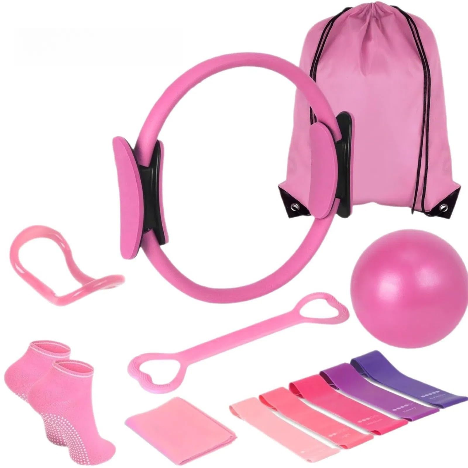 INLANDSIS Set di Cerchio Yoga Pilates da 13 Pezzi, Kit di Anelli Pilates, Set di Fitness per Allenamento a Casa, Accessori Yoga Completi con Borsa per Un Facile Riposto