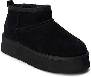 Womens Breckenridge Round Toe Pull On Platform Casual Boots Ankle Low Heel 1-2" - Black