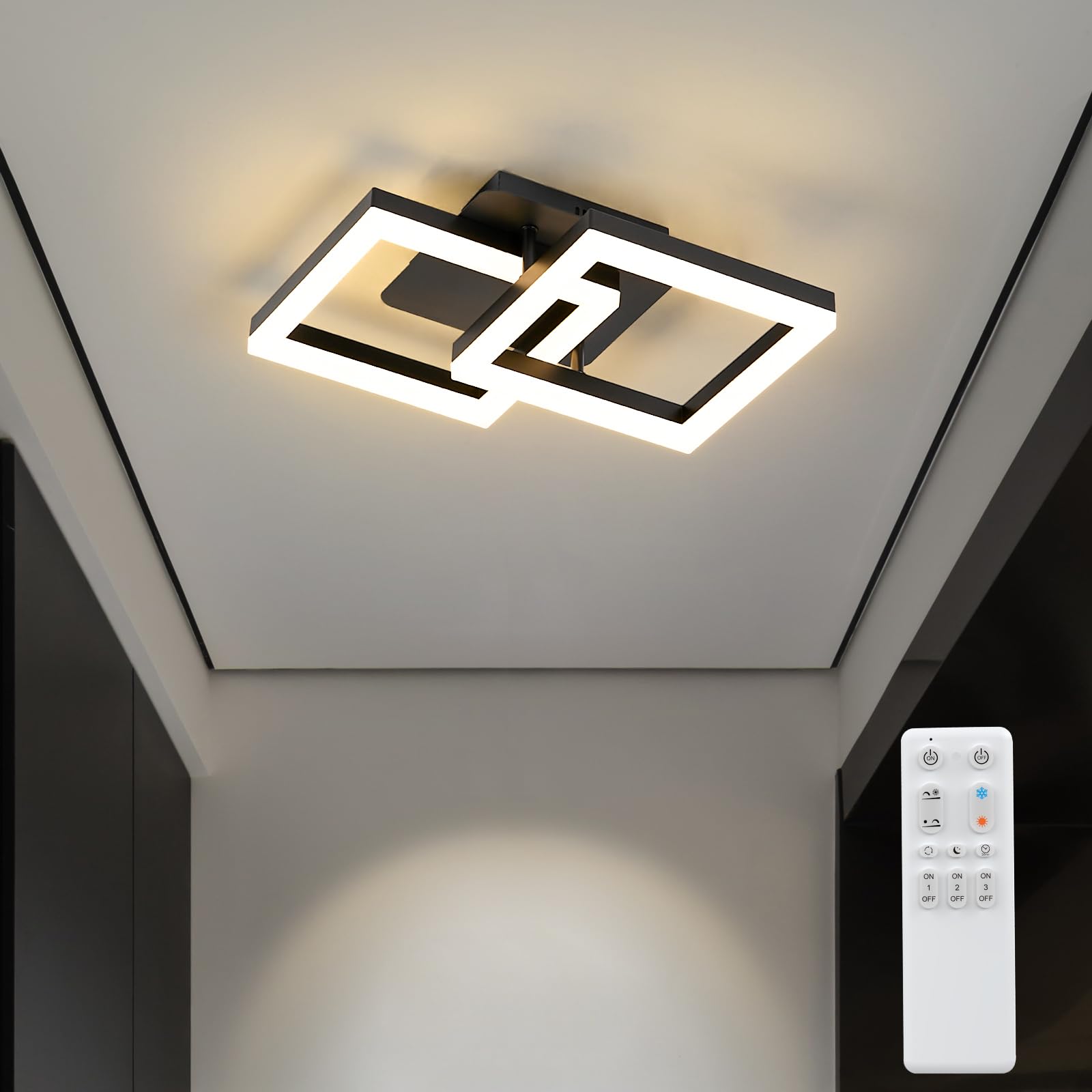 ANTENLICHT Plafoniera LED Soffitto Moderna 20W Dimmerabile con Telecomando 3000-6500K, Funzione di Memoria, Lampada da Soffitto per Camera da letto Sala Cucina Corridoio, Nero 44x28x10cm