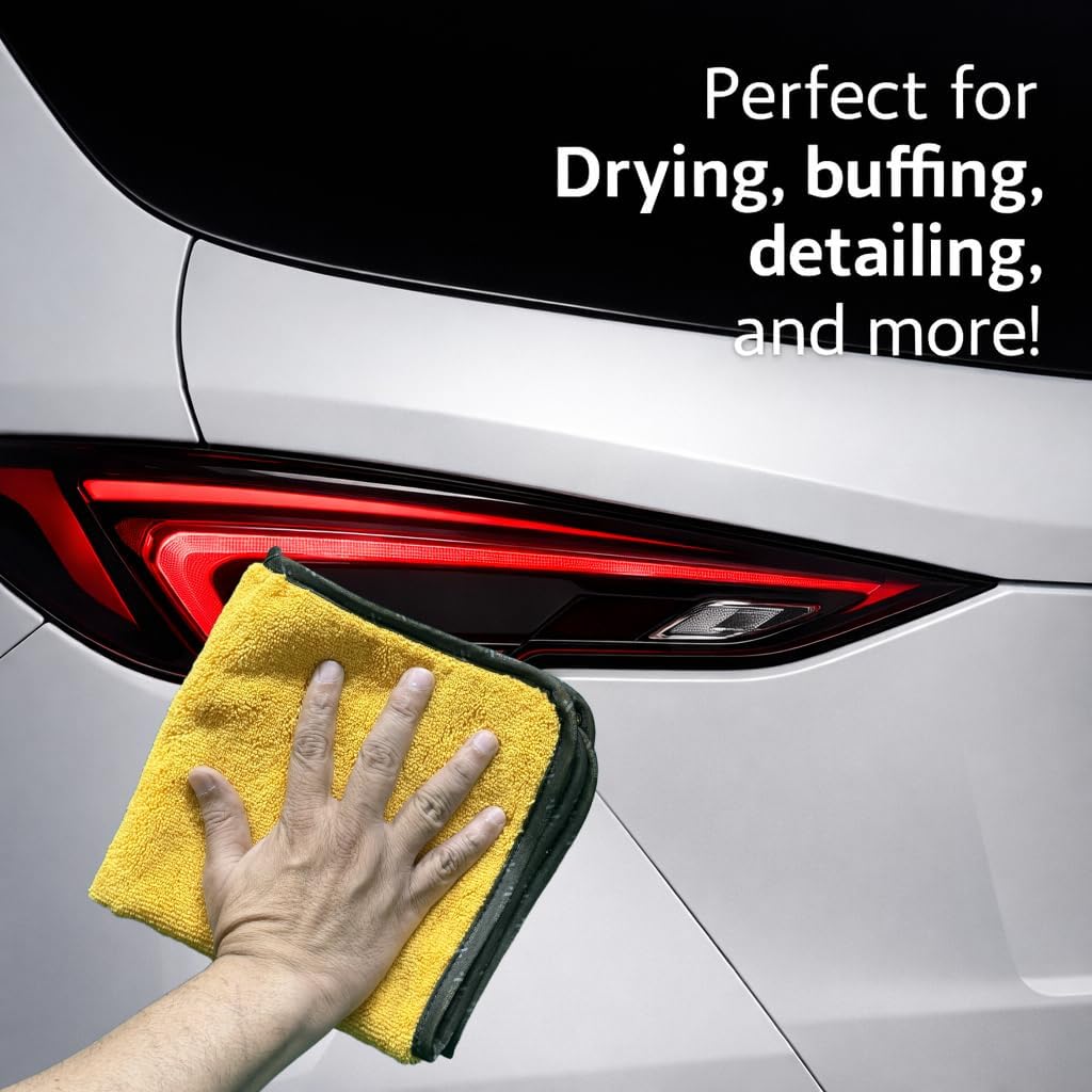 500102106 — Professional Clean Microfiber Towels, Gold 16″×16″ — Premium 70/30 Dual-Pile, Silk-Edged, Plush, Lint-Free — for Cars, Kitchens, Bathrooms, Glass, Furniture, Electronics & Pet Care
