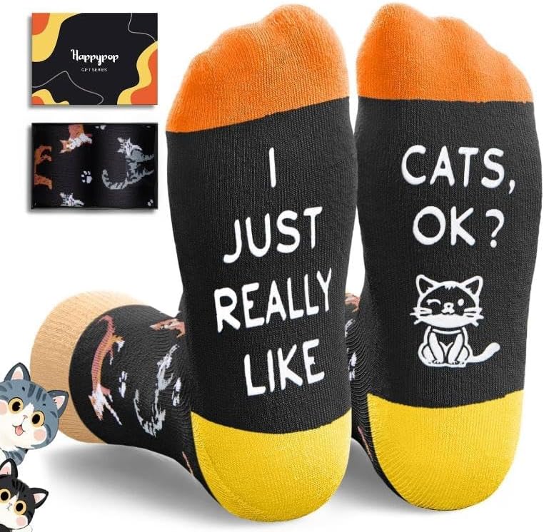 HAPPYPOP Women Men Cat Dog Socks - Gifts for Dog Dad Cat Mom, Pet Lovers Socks for Teens
