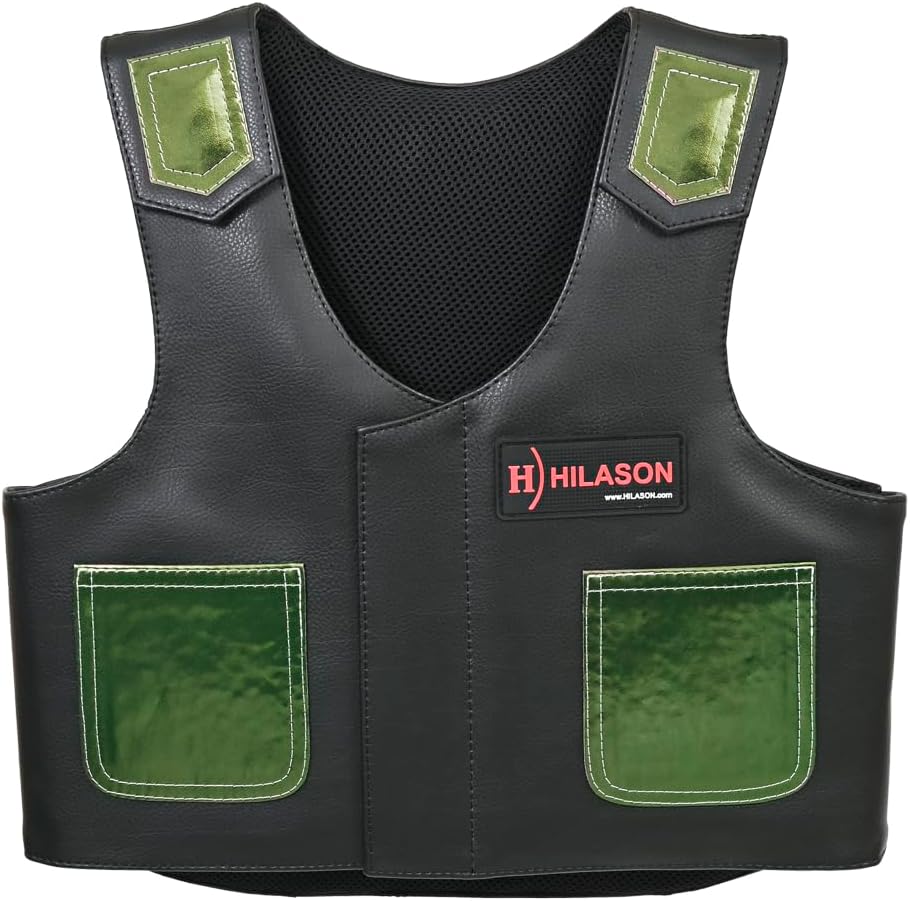 HILASON Kids Junior Youth Horse Riding Pro Rodeo Leather Protective Vest Blue/Metallic Red | Youth Rodeo Vest | Leather Vest
