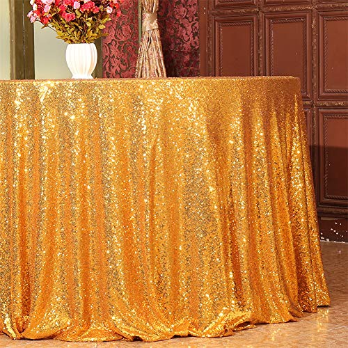 Eternal Beauty Round Gold 90" Sequin Tablecloth- Sparkly Sequin Overlay For Wedding Party/Dessert Table/Christmas Decoration(90-Inch, Gold) #TOP4
