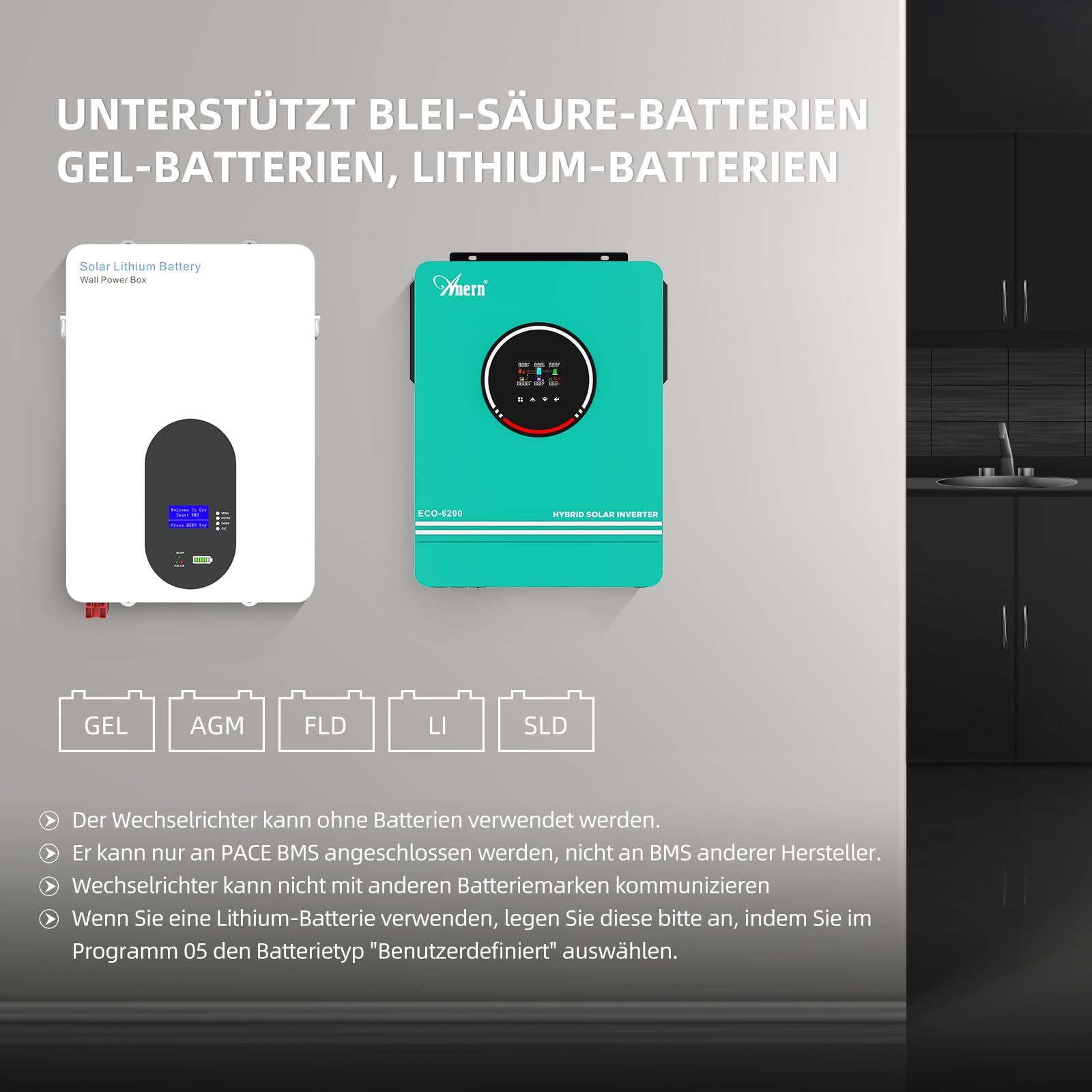 Anern 6200W Hybrid Wechselrichter Solar 48Vdc zu AC 230V mit 2 AC-Ausgang PV 60-500VDC Off Grid Reine Sinus Welle Solar Wechselrichter 120A MPPT Für Bleisäure- und Lithium-Batterien mit WiFi-Modul