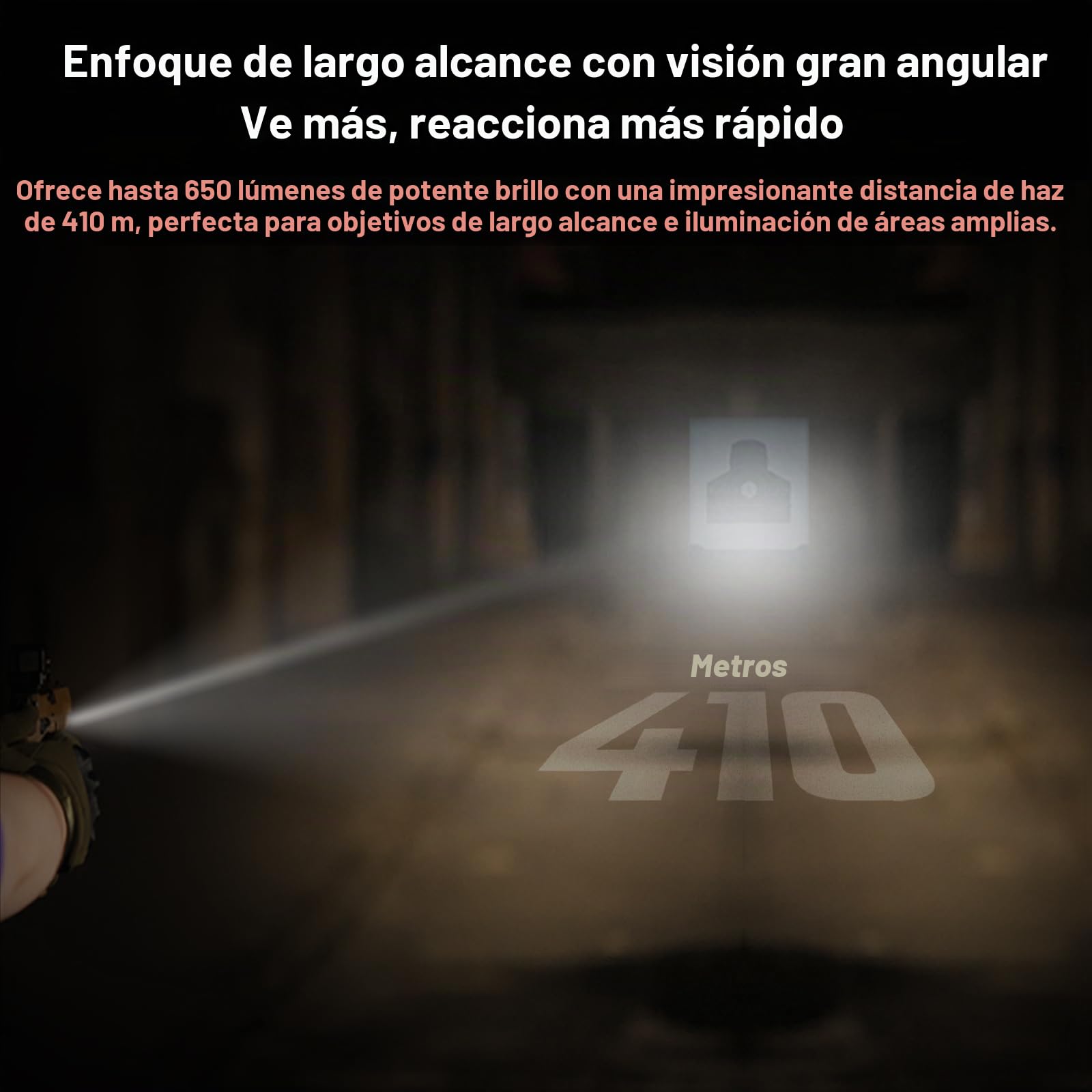 AIMWIN WL12 Linterna Táctica 650 Lúmenes 410m Alcance Largo 42000 Candela Recargable Magnética Compacta para Pistolas con Rail Glock/Picatinny 1913