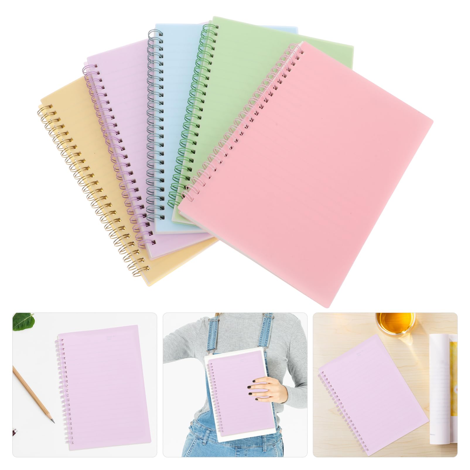 Spiralnotizbuch A5 Kariert 5 Stück 80 Seiten Liniertes Papier Spiralbindung Robustes Cover für Schule und Büro