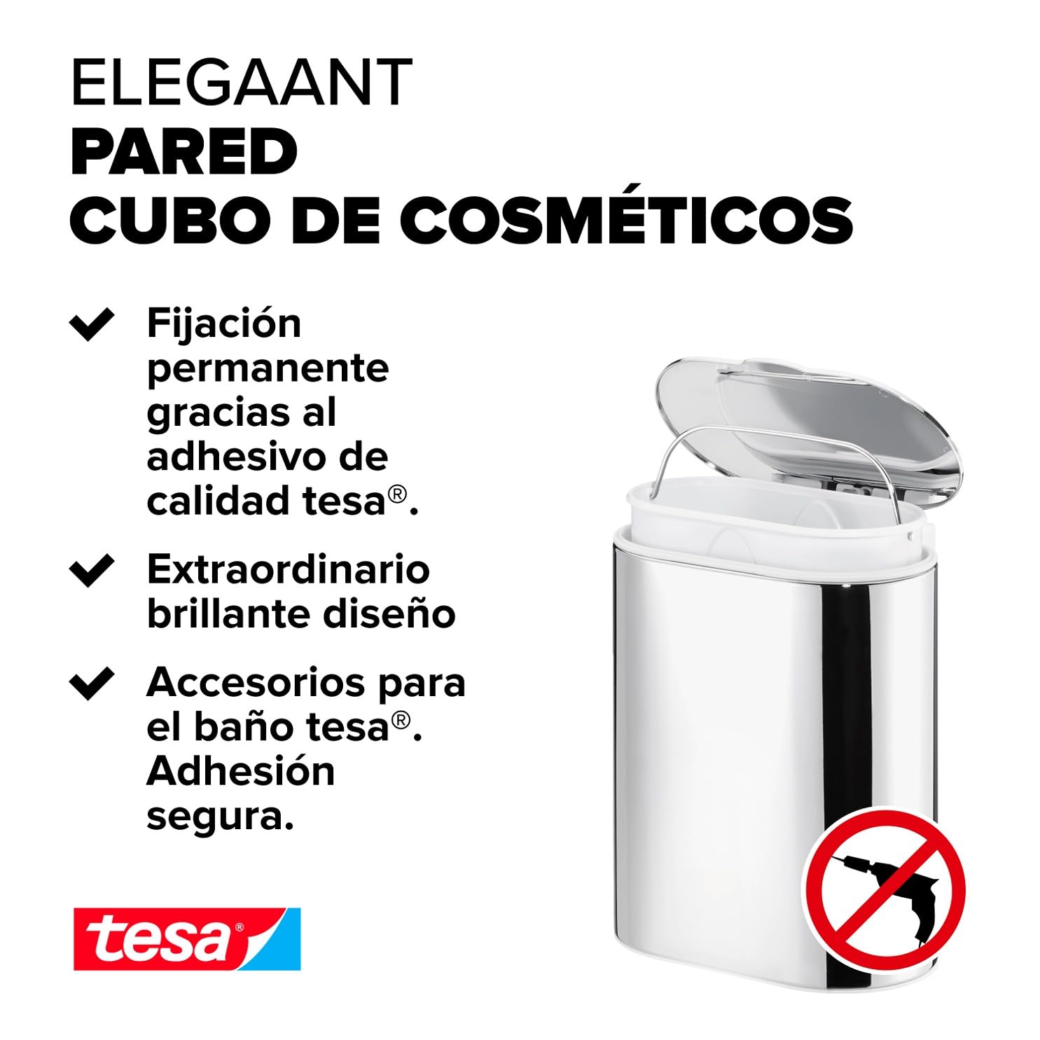 tesa ELEGAANT Papelera de bańo - 220 x 260 x 160 mm