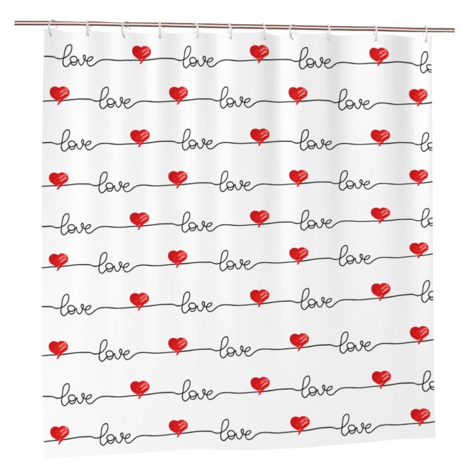 Yomane Valentine's Day Red Love Heart, Waterproof Shower Curtain Set for Bathroom, Washable Bath Curtain with Hooks for Home & Wedding Decorations, 72x 72 in