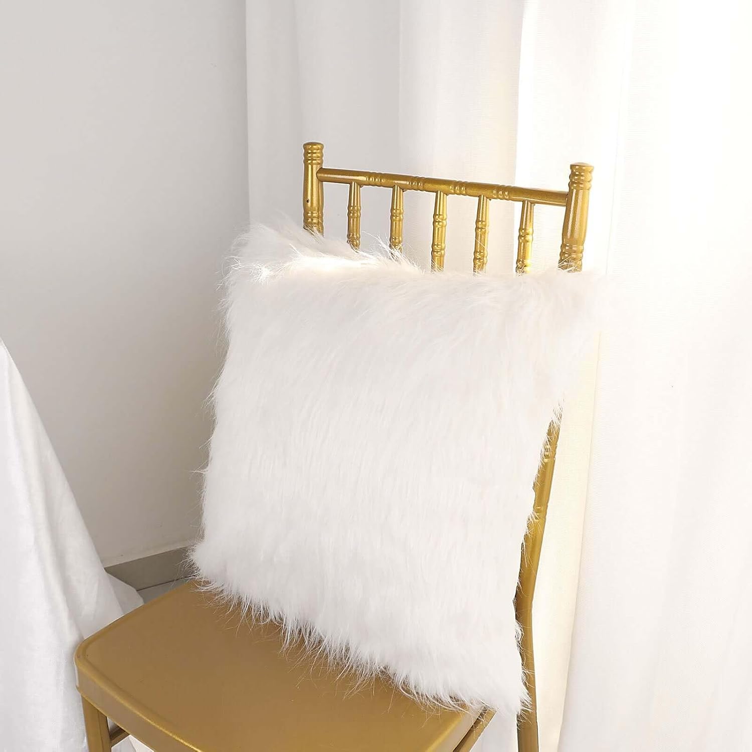 Efavormart 2 Pack | 18" White Faux Fur Sheepskin Throw Pillow Cases, Square Pillow Covers