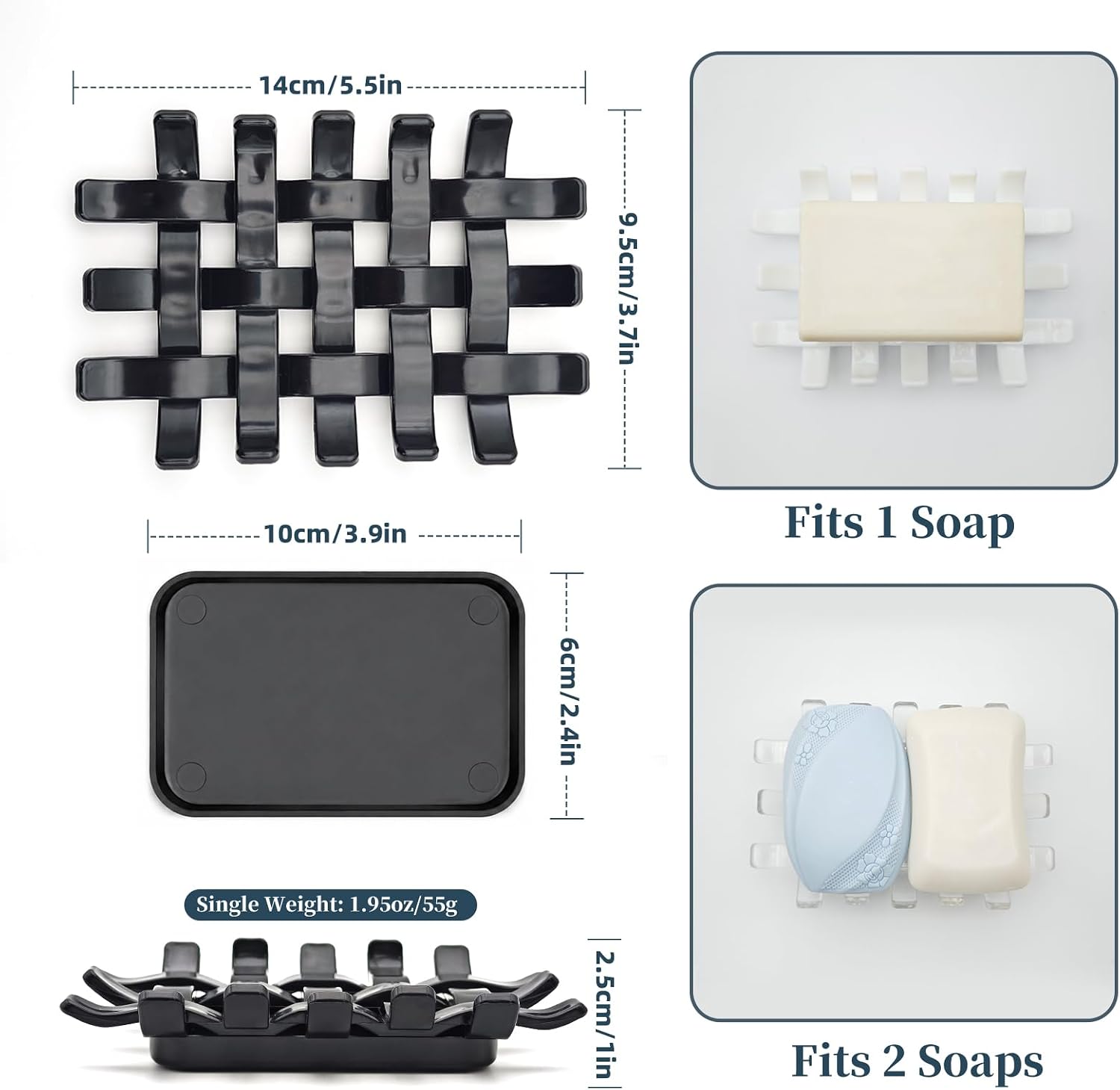 1 Pack Plastic Bar Soap Dish for Shower, White Draining Shampoo & Conditioner Soap Bar Holder, Double-Layer Drainage Soap Stand with Drip Tray for Bathroom, Shower Niche/Shelf, Kitchen Counter
