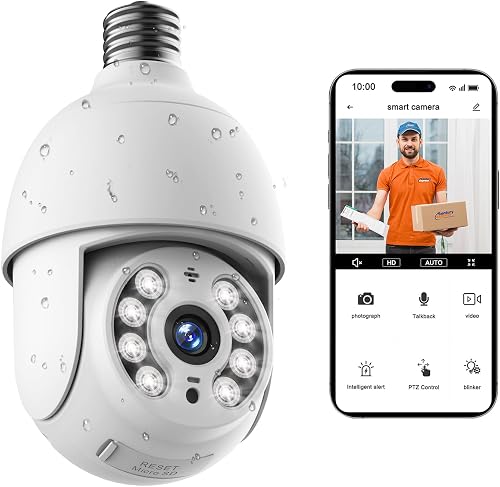 Camcamp 2.5K/4MP Light Bulb Security Camera Outdoor Waterproof,2.4G Light Socket Security Camera Outdoor, Wireless Security Camera Outdoor,Full Color Night Vision, TwoWay Dialogue