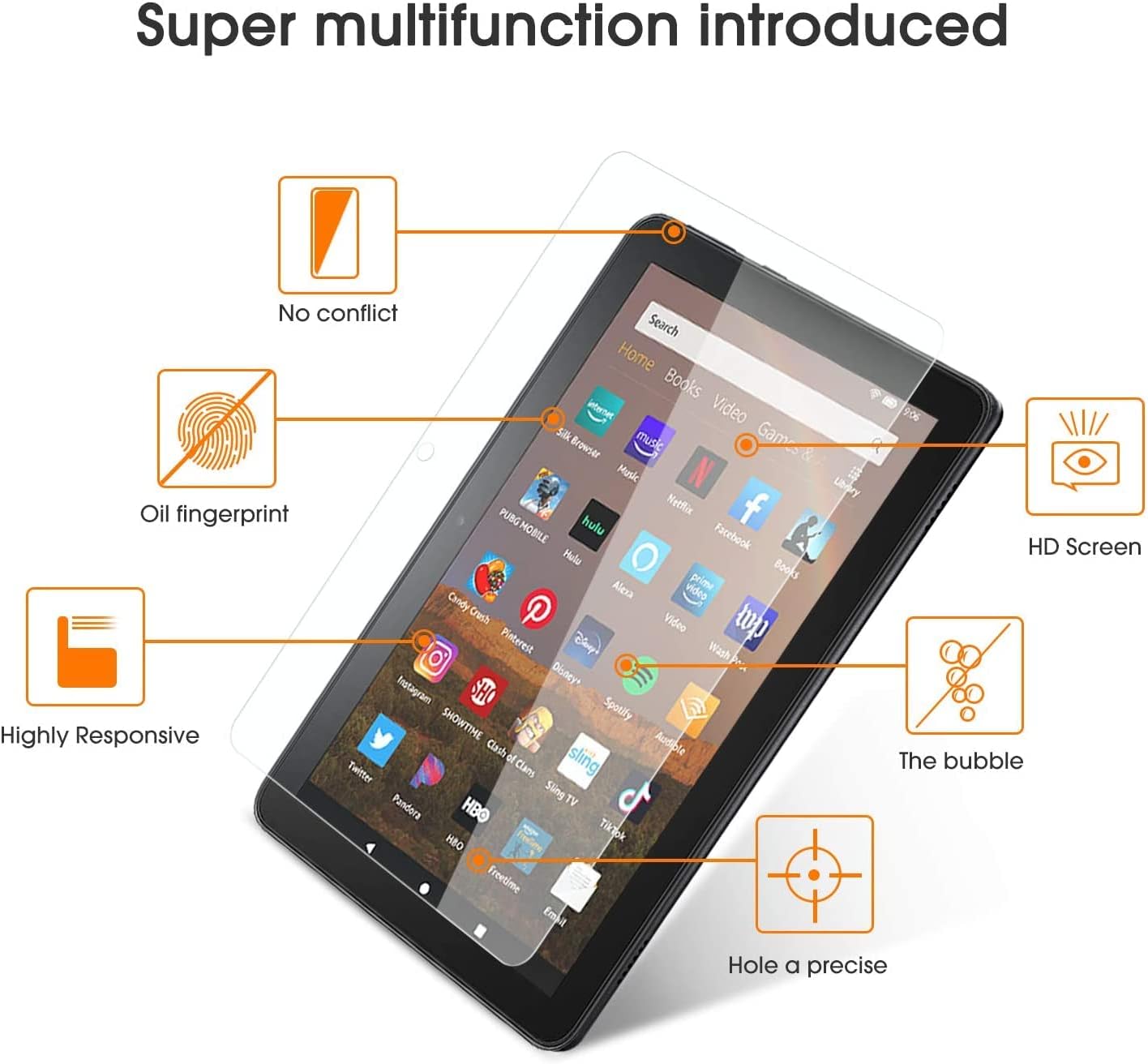 [2-Pack] OMOTON Screen Protector for All-New Fire HD 8, Tempered Glass/HD/Easy Installation