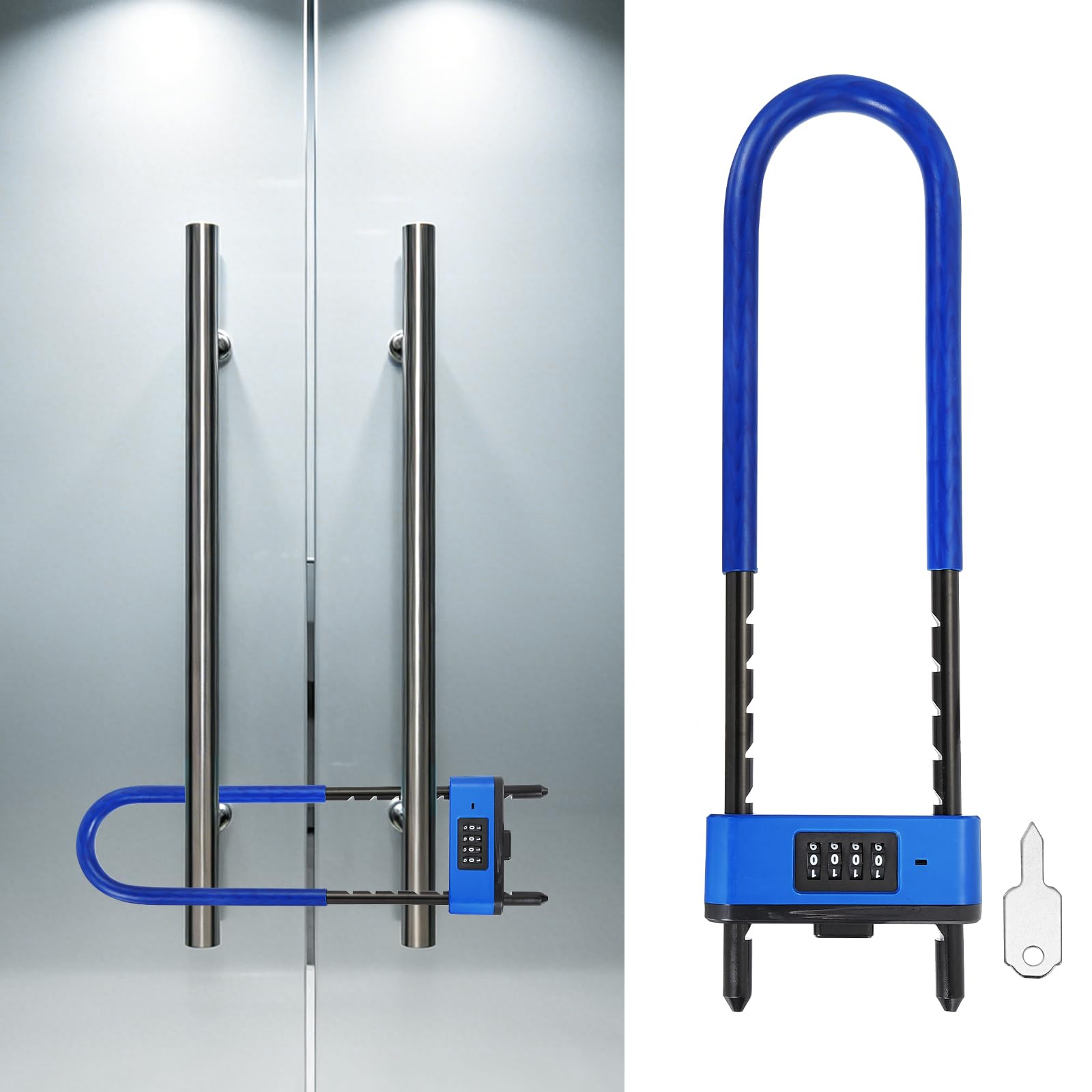 Kozelo 4 Digit Combination Padlock, Long Shackle Padlock - [215mm - 325mm, Blue], U-Shape Adjustable Shackle Lock for Bicycles Electric Bikes Mountain Bikes Glass Doors Gates