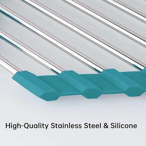 Miniatura 2 de Tomorotec Escurridor de platos enrollable triangular para esquina del fregadero, pequeño, plegable, de acero inoxidable sobre el fregadero,