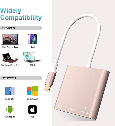 Miniatura 3 de Battony Adaptador USB C a HDTV, convertidor AV multipuerto tipo C con salida HDTV 4K, USD 3.0 y carga rápida USB-C de 100 W, compatible