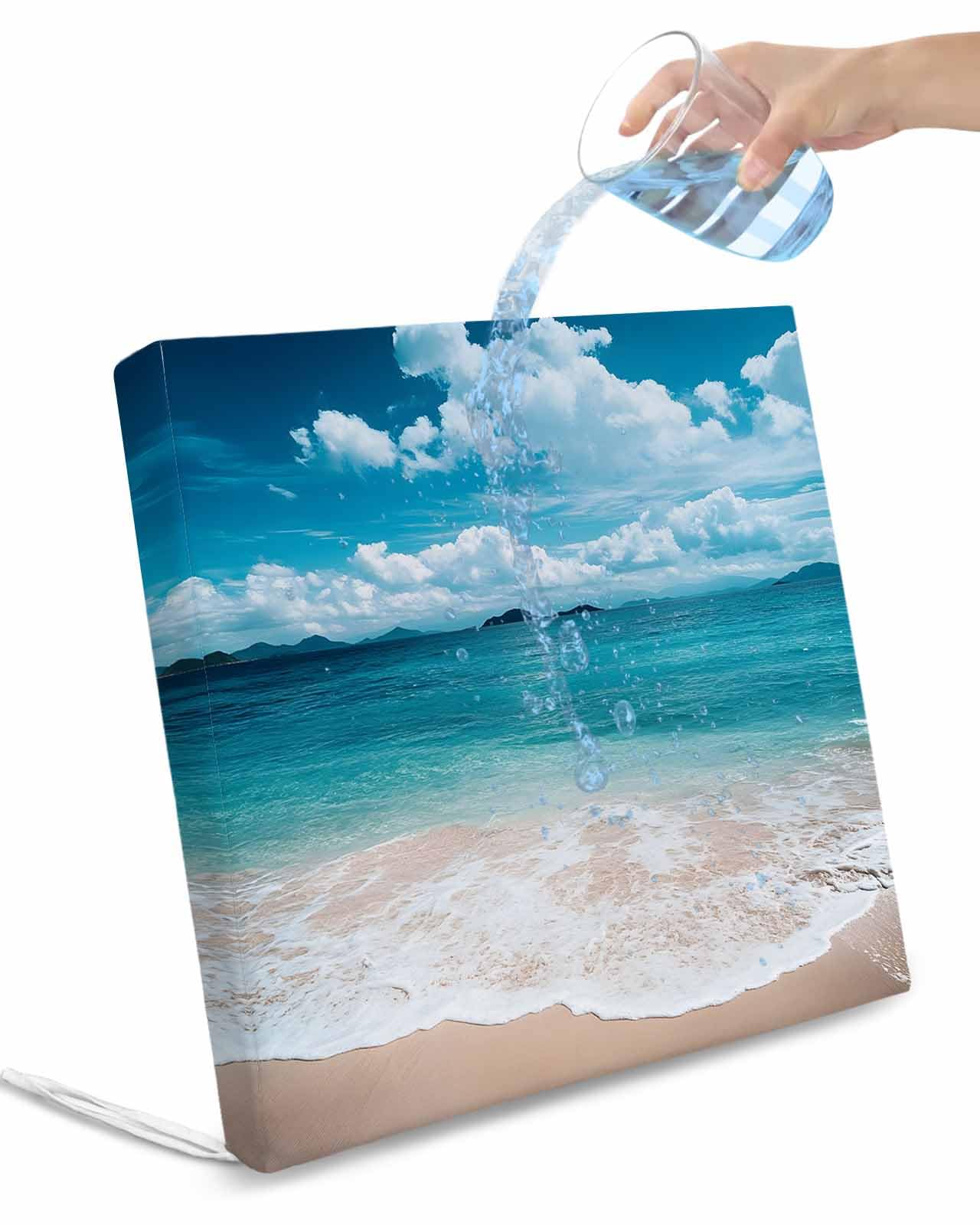 2 Pack Coastal Beach Waterproof Cushion Covers with Ties, Outdoor Patio Chaise Lounge Chair Seat Cushion Slip Covers Replacement(Only Cover) Blue Ocean Summer Sand Mountain Shore 24