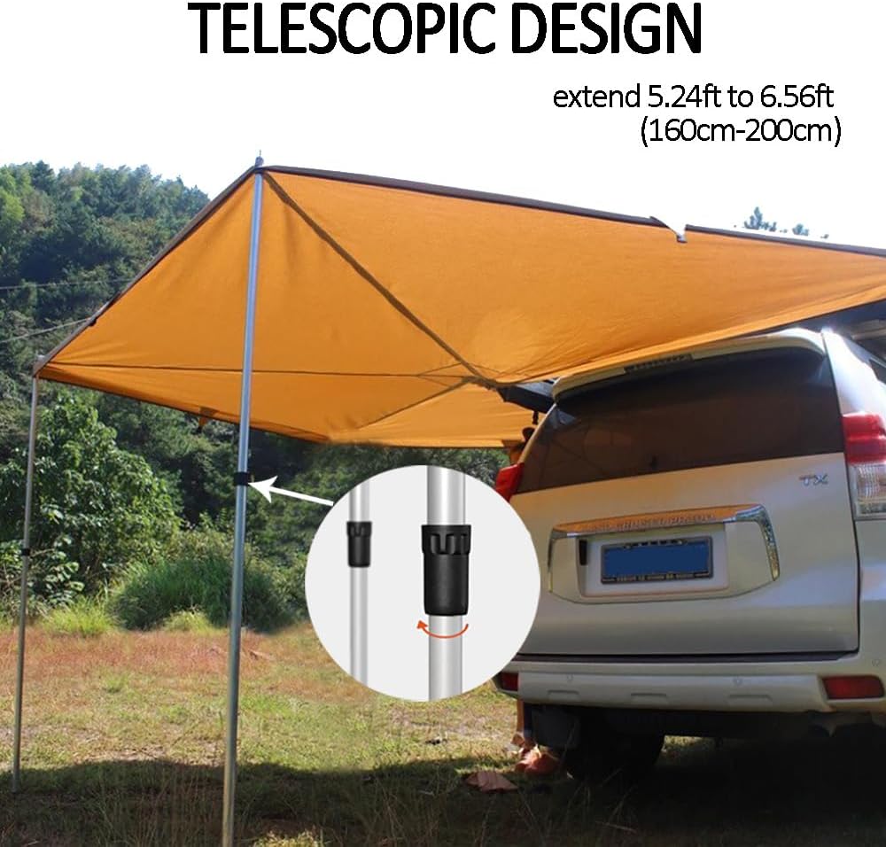 270 Car Awning, Pull-Out Roof Rack Vehicle Canopy, Folding Retractable Portable 270 Degree Car Side Awning Sun Shelter for Camping Trips-Left Side, Khaki