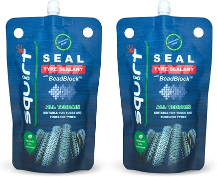 Squirt Bike Tire Sealant w/BeadBlock Technology 4 Oz Pouch, 2 Pack Tube/Tubeless Tyre Leak Sealant, Sealing Solution for 6mm Punctures, Ready-to-Use Tire Sealer Planet-Friendly Bike Tools
