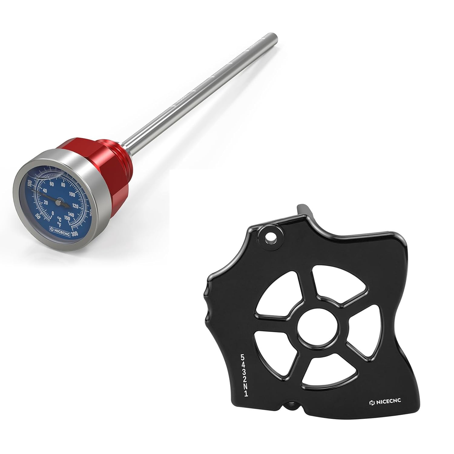 NICECNC Red Oil Level Gauge Dipstick Temperature + Motorcycle Chain Sprocket Guard, See Fitment