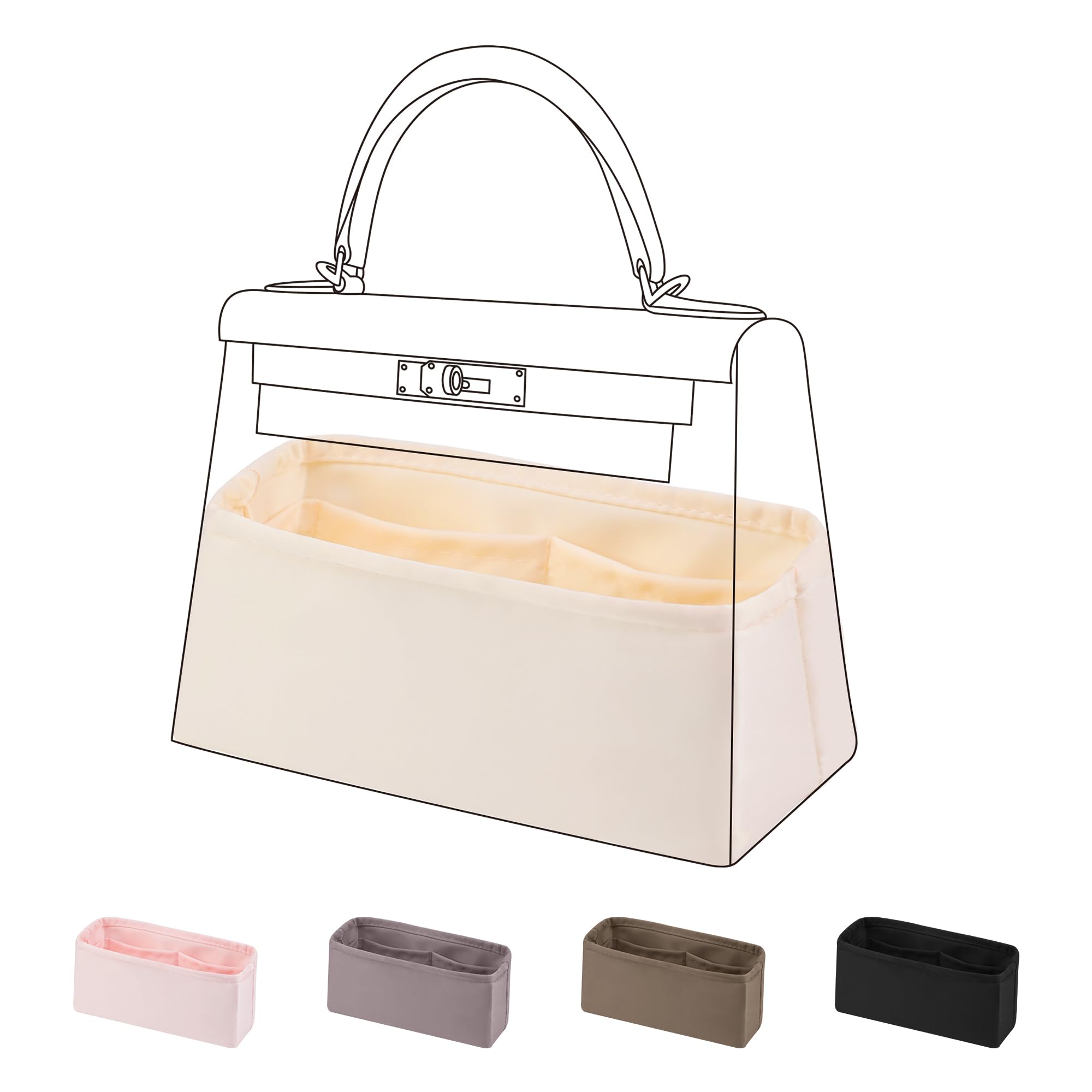 DGAZ Silk Purse Organiser Insert Fits MiniKelly II, Silky Smooth Bag Organiser, Luxury Handbag & Tote Shaper (Craie, MiniKelly II)