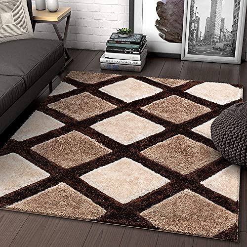 Image of Shaggy Rug for Bedroom Living Room 3X5 FEET Fluffy Plush Area Carpet with Non Slip Backing, Modern Cozy Floor Rug for Home Decor and Comfort (Multi, Beigebrown)