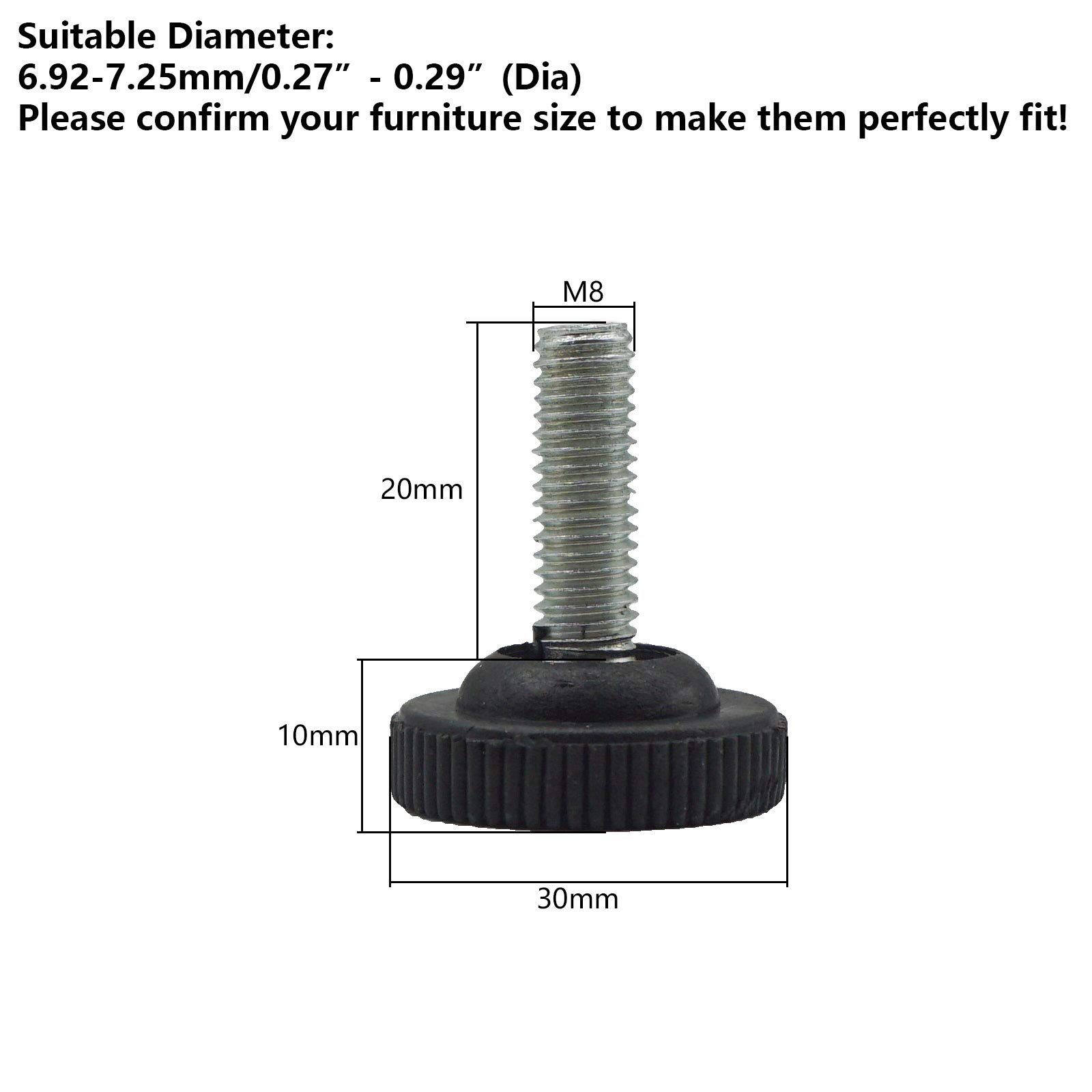 8 Piedini Regolabili M8x30 Per Mobili - Base Antiscivolo Con Dadi A T, Ideali Per Macchinari - Foto 5