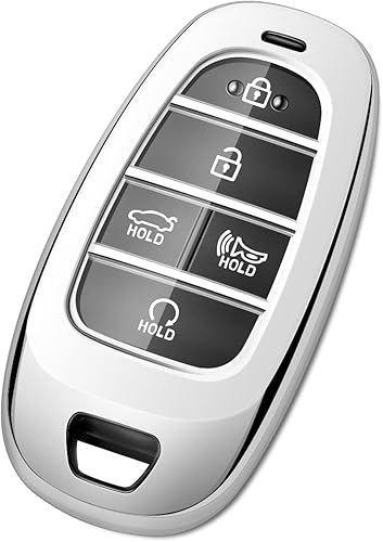 Tengare Funda protectora para llavero de automóvil, compatible con Hyundai, accesorios automotrices, color plateado