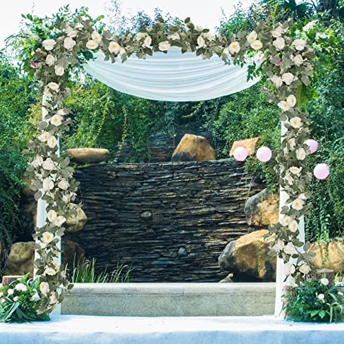 SZXMDKH Fake Silk Rose Garland, 2PCS 13FT Artificial Vine Hanging Flowers Plants for Hotel, Wedding, Party, festival, Room Decor, Office, Garden, Indoor Outdoor, Wall Decoration (White)