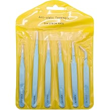 6Piece ESD AntiStatic Stainless Steel Tweezers Set ESD10/11/12/13/14/15 Precision for Electronics Repair, PCB, Jewelry, Lab Crafts Blue, one size