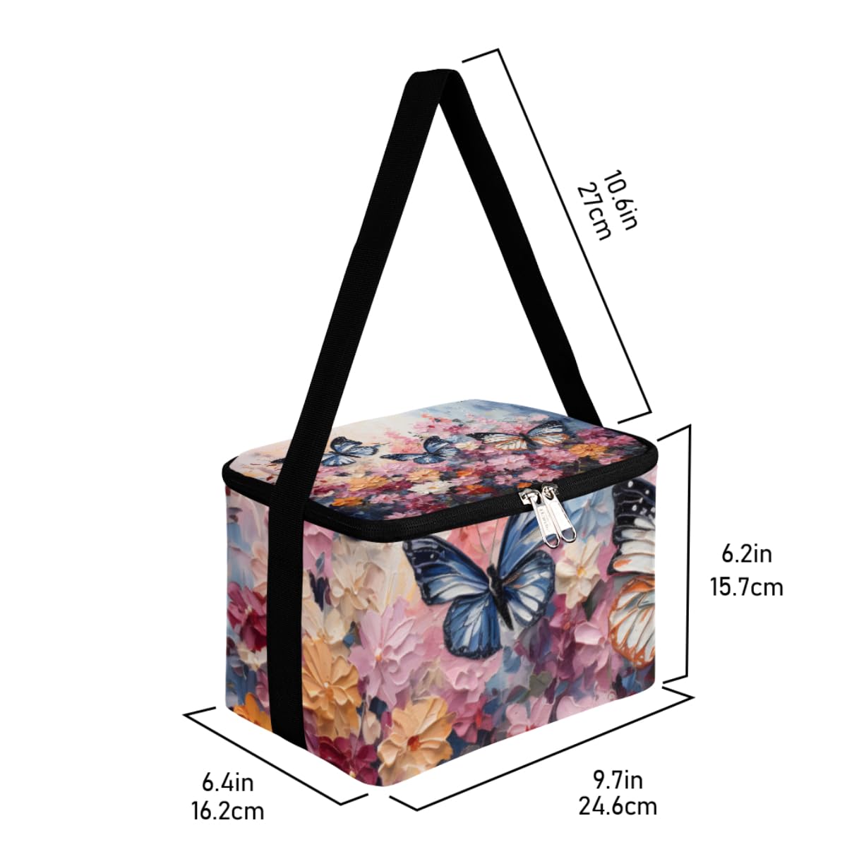 GzLeyigou Lunch Bags for Women Men 9 Cans,Butterfly Hot & Cold Food Delivery Bag Insulated Grocery Bag Insulated Lunch Box Flowers Cooler Bag for Office Work Picnic Beach