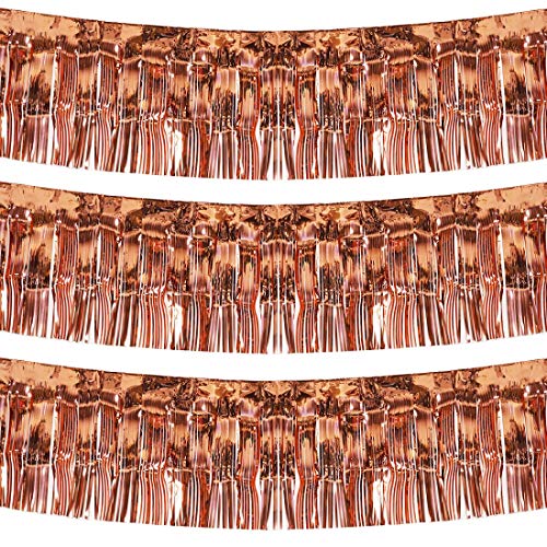 Image of 10 Feet by 15 Inch Rose Gold Foil Fringe Garland - Pack of 3 | Shiny Metallic Tinsel Banner | Ideal for Parade Floats, Bridal Shower, Wedding, Birthday, Christmas | Wall Hanging Drapes