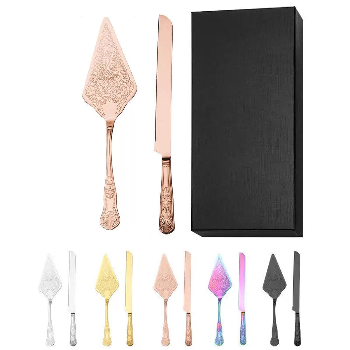 Juego de corte de tartas para bodas, fiestas de cumpleaños, cuchillo de pastel de acero inoxidable de alta calidad, servidor, cortador de pastelería, elegante soporte para tartas para
