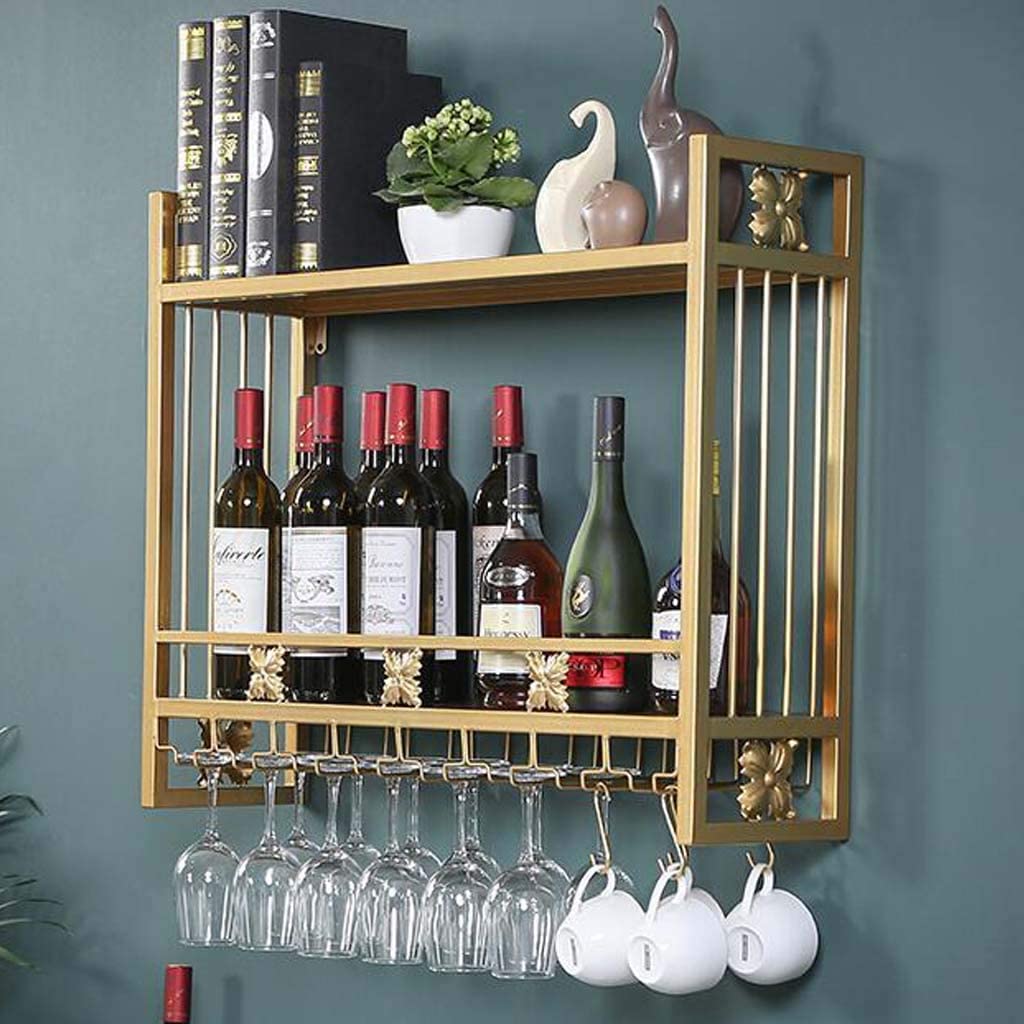 Casier à vin mural à double couche en fer avec porte-verre inversé