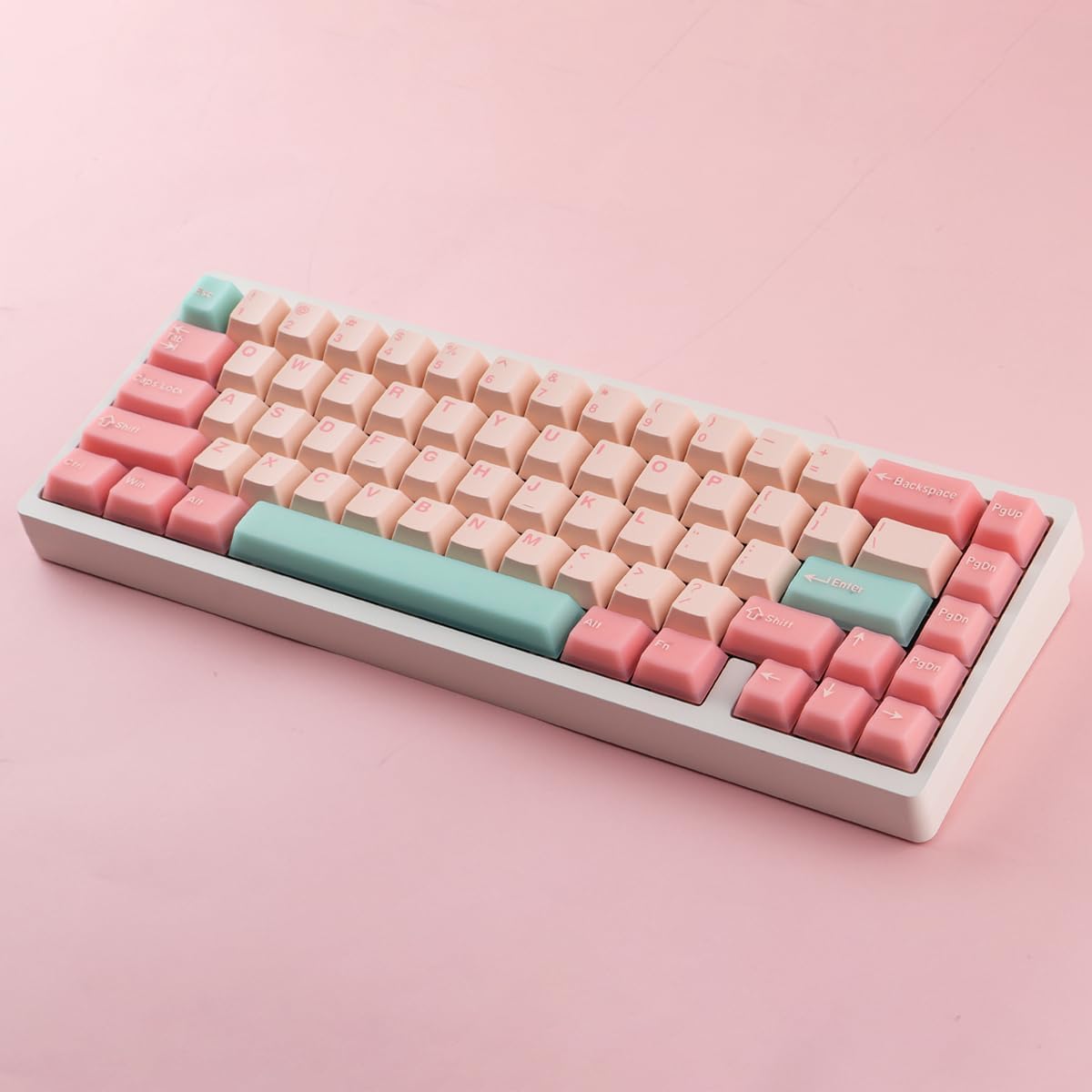 PBT Double Shot Jade Keycaps,163 Keys Pink Jelly Translucent Minimalist Style Cute Keycaps, Cherry Profile Custom Keycap for Cherry MX Switches Mechanical Keyboards