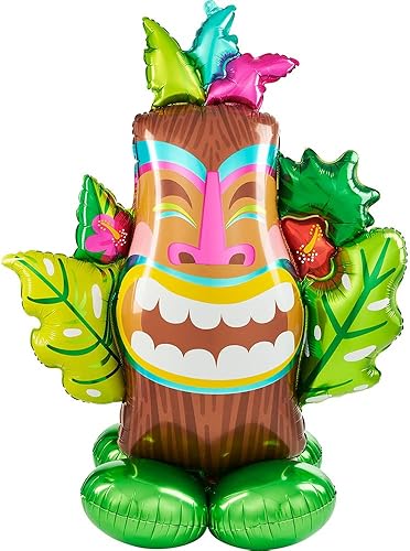 Anagram Tiki - Globo de Airloonz de 53 pulgadas, suministros de decoración de fiesta de cumpleaños tropical hawaiano Luau