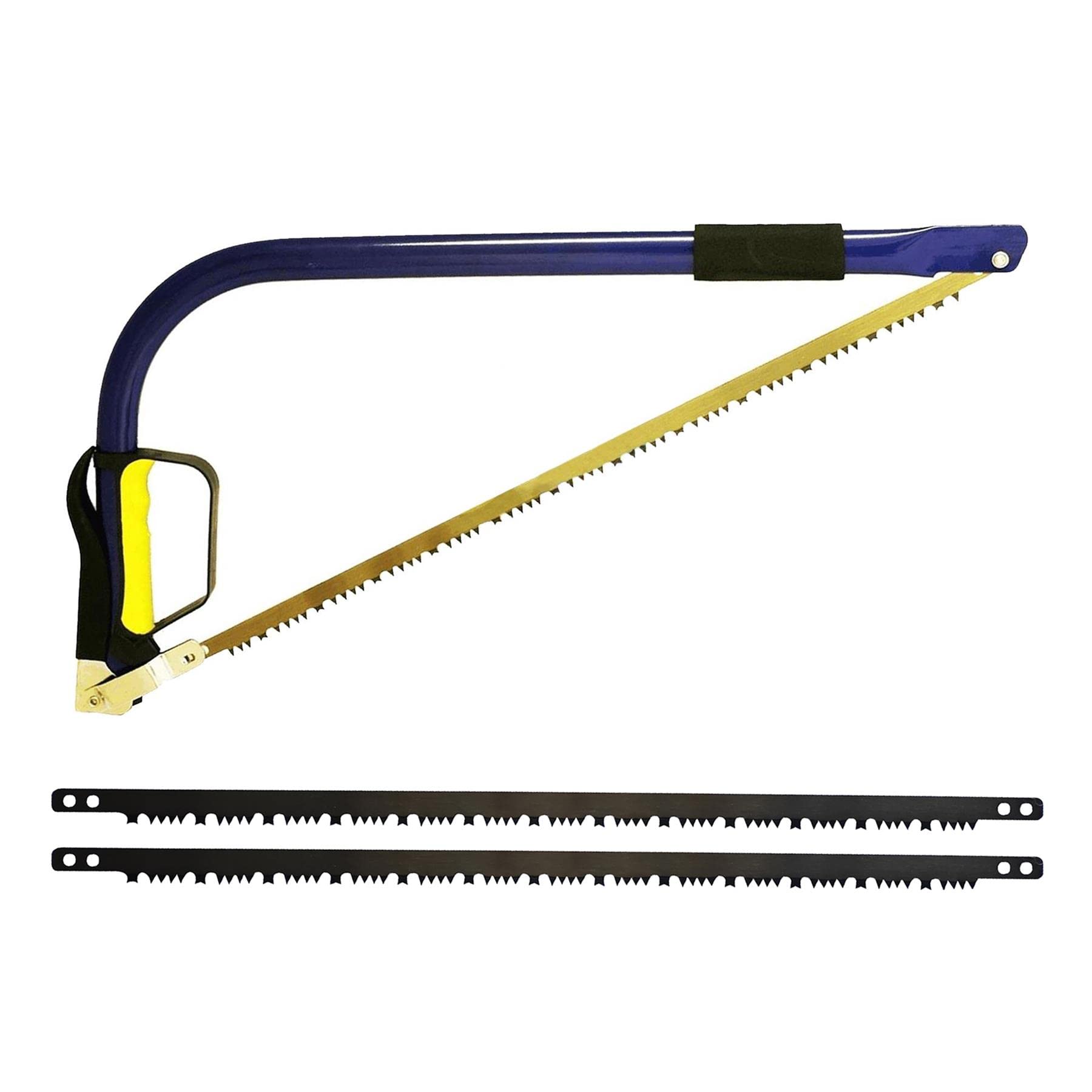 Dapetz ® 21” Tapered Bow Saw Wood Logs Trees Branches Finger Guard + 2 Blades Soft-Grip Front and Rear Handles Enhance Safety, for logs & Large Branches