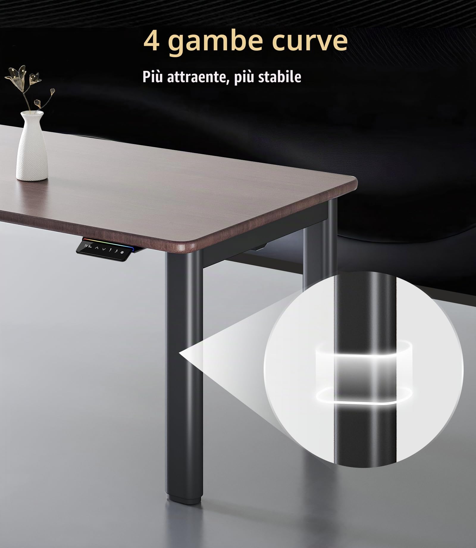MAIDeSITe T4 scrivania regolabile in altezza - Fino a 200 kg di carico, regolazione elettrica con 2 motori, stabilità superiore e design unico a 4 gambe ellittiche