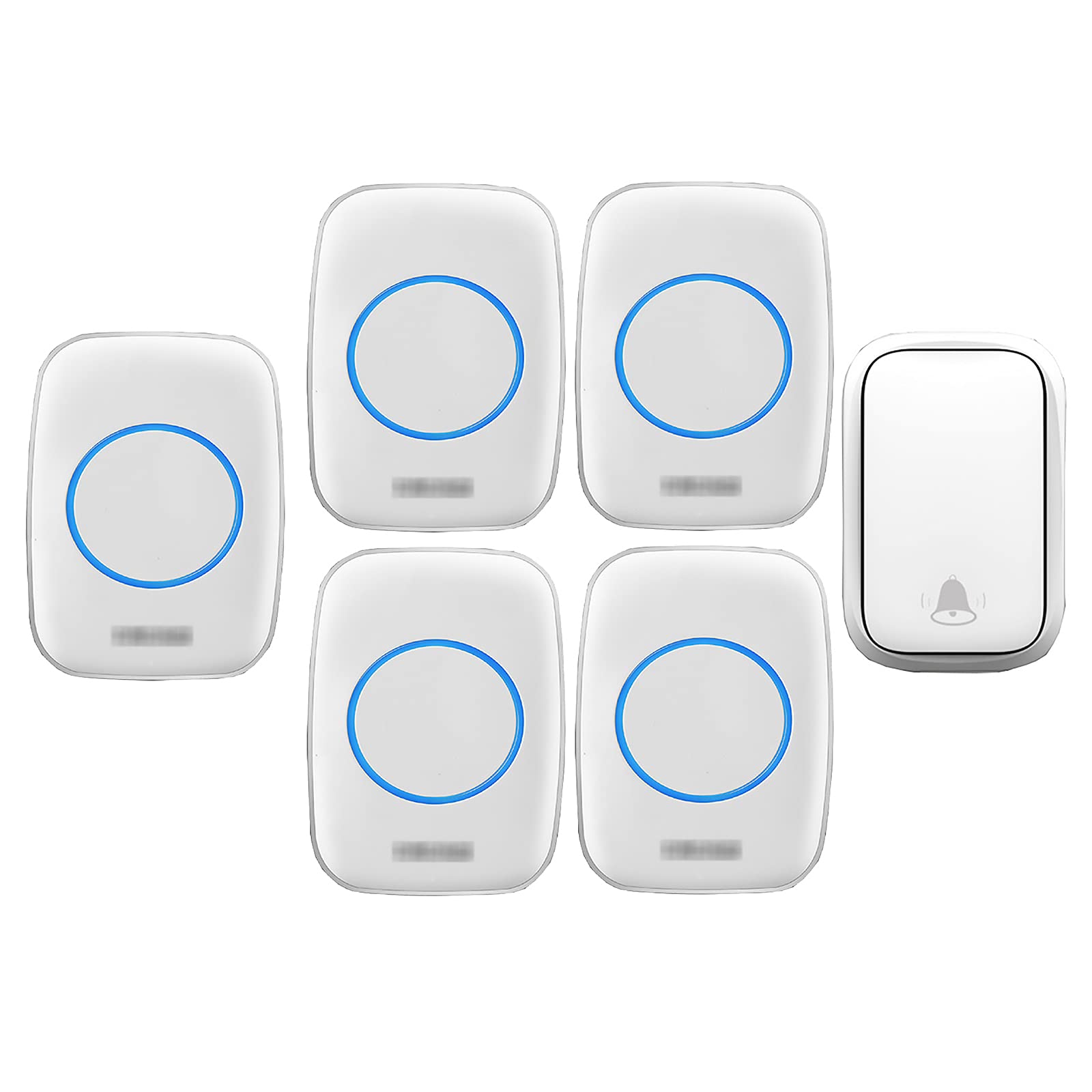 Timbre de puerta, timbre inteligente inalámbrico para visitantes, alarma para el hogar con 1 botón y 5 receptores, alcance de 490 pies, 60 timbres, 5 niveles de volumen, no requiere batería(Blanco