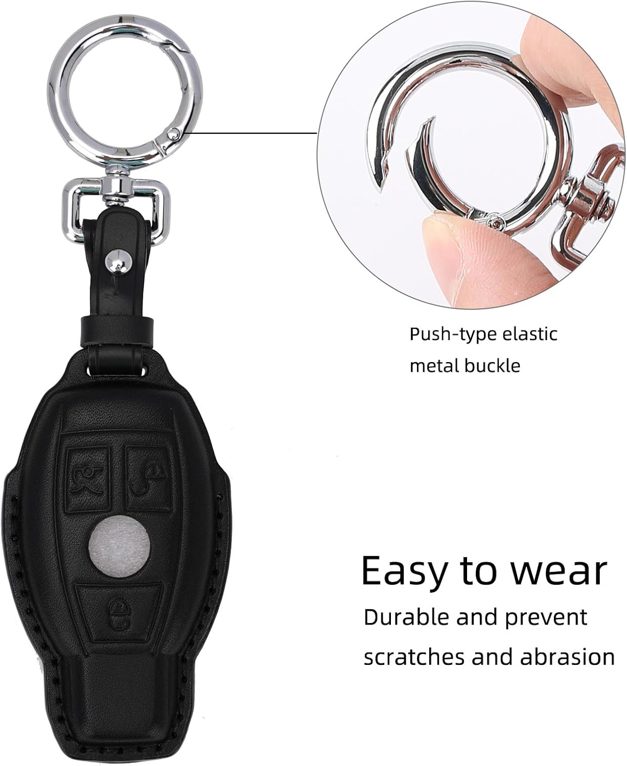 Leather Key fob Cover,Keychain Shell,Key case Protector Compatible with Mercedes Benz C E M S CLS CLK G AMG Smart Key (Black) - Image 5